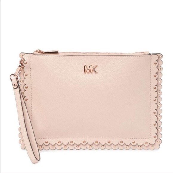 Michael Kors Soft Pink Scalloped Grommet Edged Clutch/Wristlet Rose Gold NWOT - Picture 1 of 7